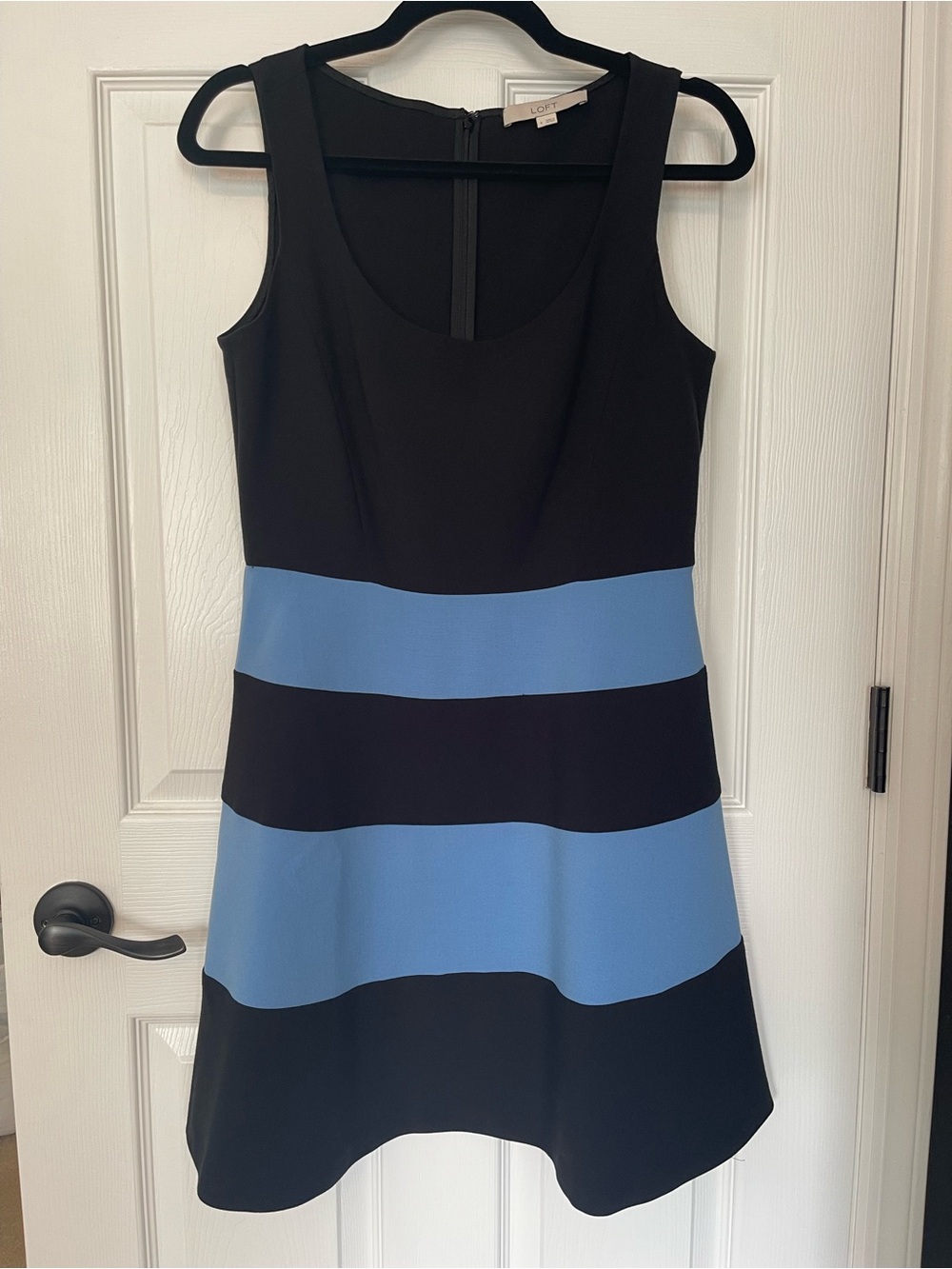 The Loft Black and Light Blue Stripe Sleeveless A-Line Dress